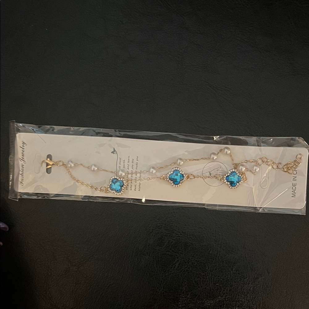 Gold Bracelet with Turquoise Flower Accents